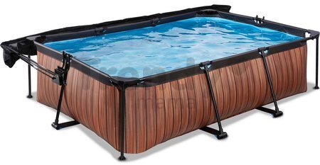 Bazén so strieškou a filtráciou Wood pool Exit Toys oceľová konštrukcia 220*150*65 cm hnedý od 6 rokov