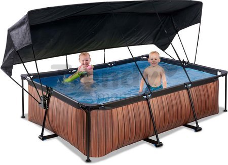 Bazén so strieškou a filtráciou Wood pool Exit Toys oceľová konštrukcia 220*150*65 cm hnedý od 6 rokov