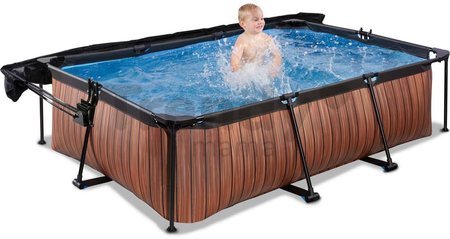 Bazén so strieškou a filtráciou Wood pool Exit Toys oceľová konštrukcia 220*150*65 cm hnedý od 6 rokov