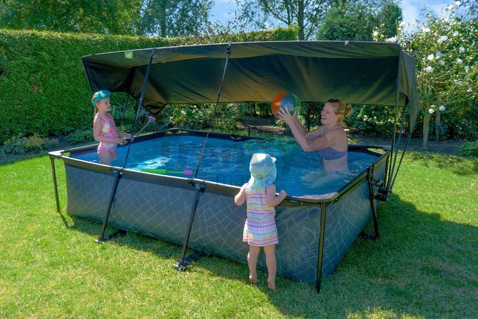 Bazén so strieškou a filtráciou Stone pool Exit Toys oceľová konštrukcia 300*200*65 cm šedý od 6 rokov