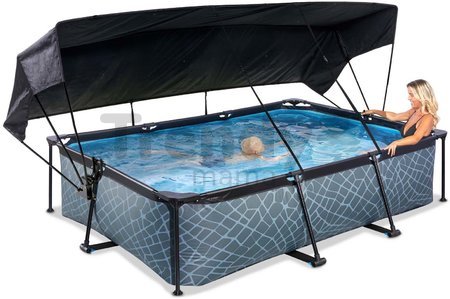 Bazén so strieškou a filtráciou Stone pool Exit Toys oceľová konštrukcia 300*200*65 cm šedý od 6 rokov