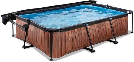 Bazén so strieškou a filtráciou Wood pool Exit Toys oceľová konštrukcia 300*200*65 cm hnedý od 6 rokov