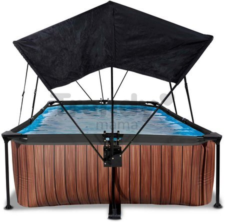 Bazén so strieškou a filtráciou Wood pool Exit Toys oceľová konštrukcia 300*200*65 cm hnedý od 6 rokov