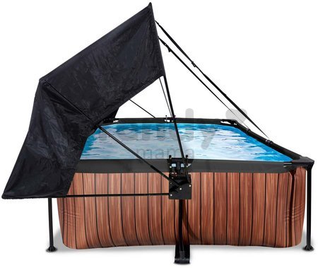 Bazén so strieškou a filtráciou Wood pool Exit Toys oceľová konštrukcia 300*200*65 cm hnedý od 6 rokov