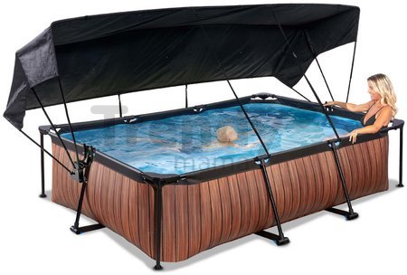 Bazén so strieškou a filtráciou Wood pool Exit Toys oceľová konštrukcia 300*200*65 cm hnedý od 6 rokov