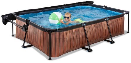 Bazén so strieškou a filtráciou Wood pool Exit Toys oceľová konštrukcia 300*200*65 cm hnedý od 6 rokov
