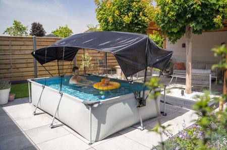 Bazén so strieškou a filtráciou Soft Grey pool Exit Toys oceľová konštrukcia 300*200*65 cm šedý od 6 rokov