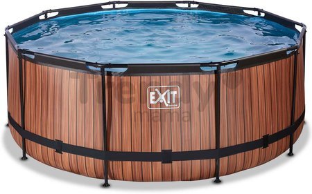 Bazén s pieskovou filtráciou Wood pool Exit Toys kruhový oceľová konštrukcia 360*122 cm hnedý od 6 rokov