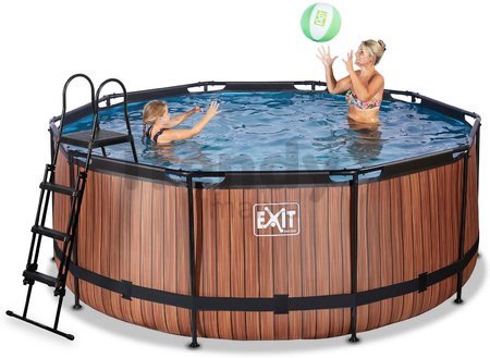 Bazén s pieskovou filtráciou Wood pool Exit Toys kruhový oceľová konštrukcia 360*122 cm hnedý od 6 rokov