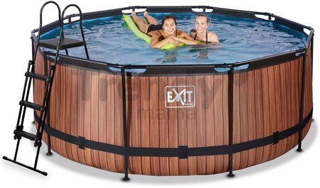 Bazén s pieskovou filtráciou Wood pool Exit Toys kruhový oceľová konštrukcia 360*122 cm hnedý od 6 rokov