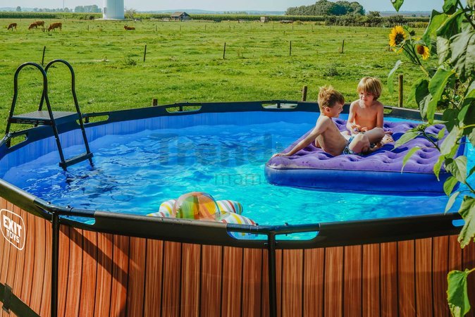 Bazén s filtráciou Wood pool Exit Toys kruhový oceľová konštrukcia 427*122 cm hnedý od 6 rokov