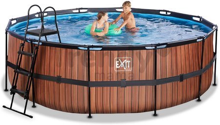 Bazén s pieskovou filtráciou Wood pool Exit Toys kruhový oceľová konštrukcia 427*122 cm hnedý od 6 rokov