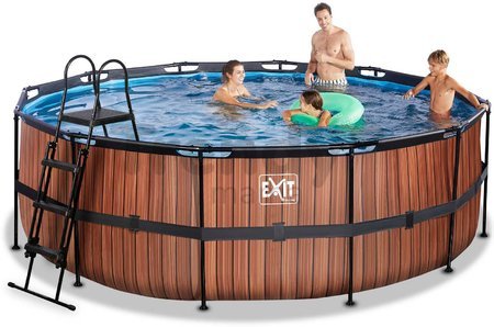 Bazén s pieskovou filtráciou Wood pool Exit Toys kruhový oceľová konštrukcia 427*122 cm hnedý od 6 rokov