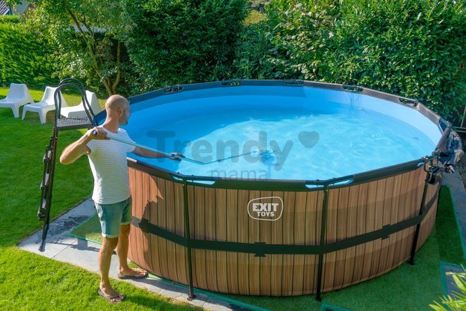 Bazén s filtráciou Wood pool Exit Toys kruhový oceľová konštrukcia 450*122 cm hnedý od 6 rokov