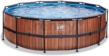 Bazén s pieskovou filtráciou Wood pool Exit Toys kruhový oceľová konštrukcia 450*122 cm hnedý od 6 rokov