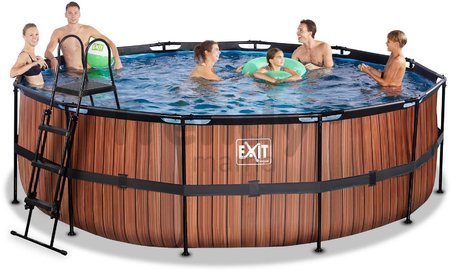 Bazén s pieskovou filtráciou Wood pool Exit Toys kruhový oceľová konštrukcia 450*122 cm hnedý od 6 rokov