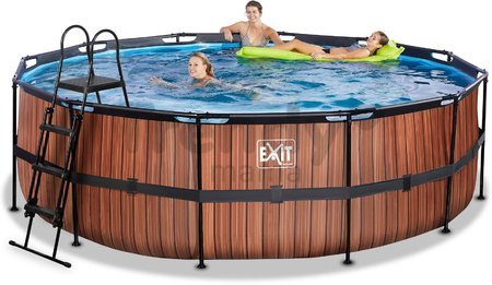 Bazén s pieskovou filtráciou Wood pool Exit Toys kruhový oceľová konštrukcia 450*122 cm hnedý od 6 rokov