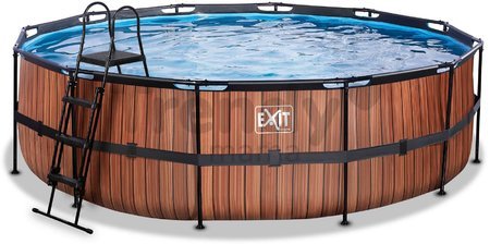 Bazén s pieskovou filtráciou Wood pool Exit Toys kruhový oceľová konštrukcia 488*122 cm hnedý od 6 rokov