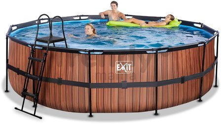 Bazén s pieskovou filtráciou Wood pool Exit Toys kruhový oceľová konštrukcia 488*122 cm hnedý od 6 rokov