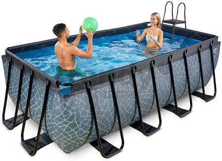 Bazén s pieskovou filtráciou Stone pool Exit Toys oceľová konštrukcia 400*200*122 cm šedý od 6 rokov