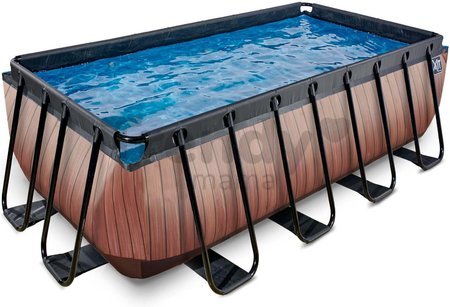 Bazén s pieskovou filtráciou Wood pool Exit Toys oceľová konštrukcia 400*200*122 cm hnedý od 6 rokov