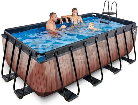 Bazén s pieskovou filtráciou Wood pool Exit Toys oceľová konštrukcia 400*200*122 cm hnedý od 6 rokov