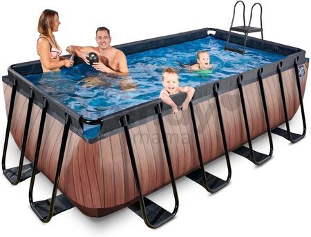 Bazén s pieskovou filtráciou Wood pool Exit Toys oceľová konštrukcia 400*200*122 cm hnedý od 6 rokov