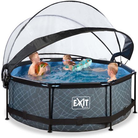 Bazén s krytom a filtráciou Stone pool Exit Toys kruhový oceľová konštrukcia 244*76 cm šedý od 6 rokov