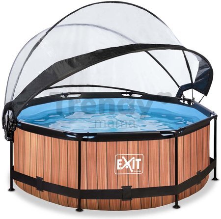 Bazén s krytom a filtráciou Wood pool Exit Toys kruhový oceľová konštrukcia 244*76 cm hnedý od 6 rokov