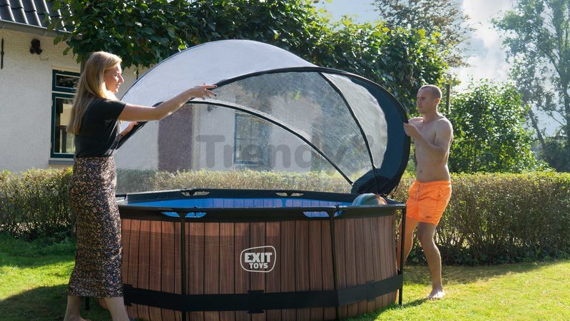 Bazén s krytom a filtráciou Wood pool Exit Toys kruhový oceľová konštrukcia 244*76 cm hnedý od 6 rokov