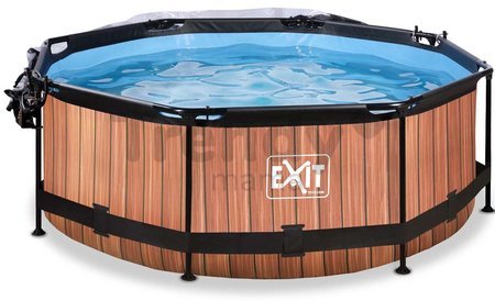 Bazén s krytom a filtráciou Wood pool Exit Toys kruhový oceľová konštrukcia 244*76 cm hnedý od 6 rokov