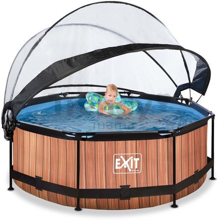 Bazén s krytom a filtráciou Wood pool Exit Toys kruhový oceľová konštrukcia 244*76 cm hnedý od 6 rokov