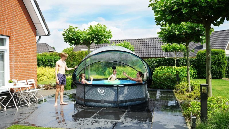 Bazén s krytom a filtráciou Stone pool Exit Toys kruhový oceľová konštrukcia 300*76 cm šedý od 6 rokov