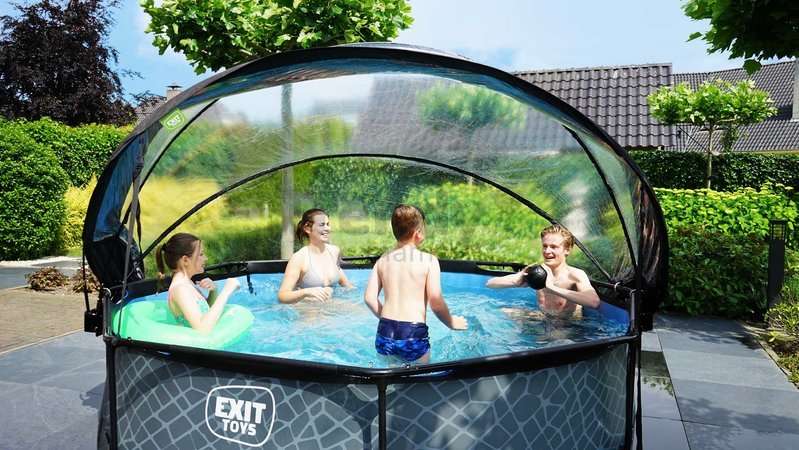 Bazén s krytom a filtráciou Stone pool Exit Toys kruhový oceľová konštrukcia 300*76 cm šedý od 6 rokov