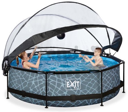Bazén s krytom a filtráciou Stone pool Exit Toys kruhový oceľová konštrukcia 300*76 cm šedý od 6 rokov