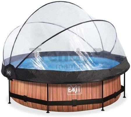 Bazén s krytom a filtráciou Wood pool Exit Toys kruhový oceľová konštrukcia 300*76 cm hnedý od 6 rokov