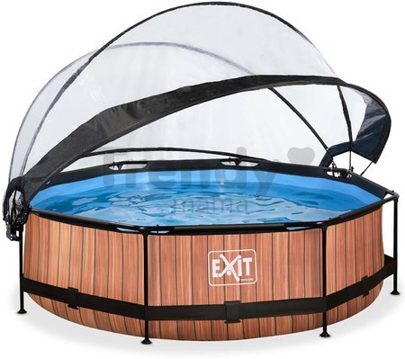Bazén s krytom a filtráciou Wood pool Exit Toys kruhový oceľová konštrukcia 300*76 cm hnedý od 6 rokov