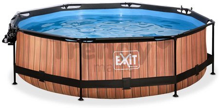 Bazén s krytom a filtráciou Wood pool Exit Toys kruhový oceľová konštrukcia 300*76 cm hnedý od 6 rokov