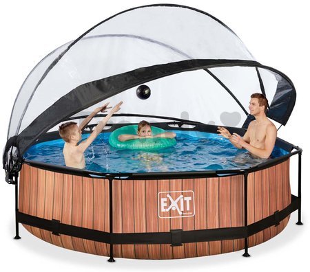 Bazén s krytom a filtráciou Wood pool Exit Toys kruhový oceľová konštrukcia 300*76 cm hnedý od 6 rokov