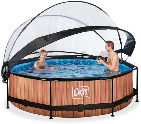 Bazén s krytom a filtráciou Wood pool Exit Toys kruhový oceľová konštrukcia 300*76 cm hnedý od 6 rokov