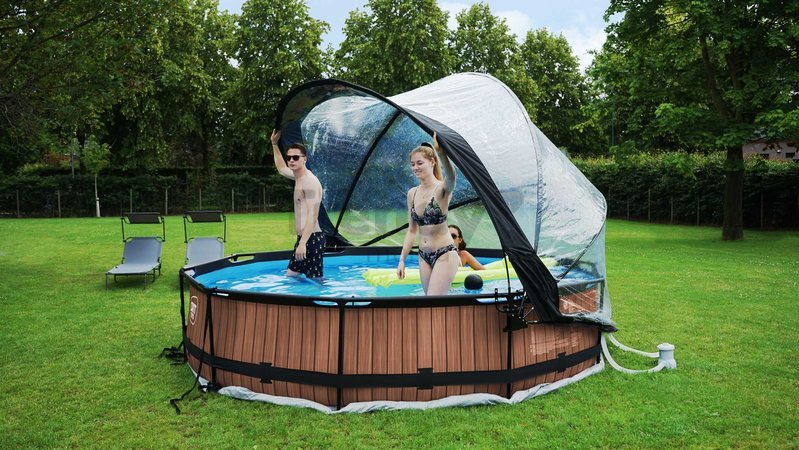 Bazén s krytom a filtráciou Wood pool Exit Toys kruhový oceľová konštrukcia 360*76 cm hnedý od 6 rokov
