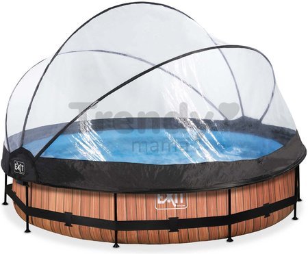 Bazén s krytom a filtráciou Wood pool Exit Toys kruhový oceľová konštrukcia 360*76 cm hnedý od 6 rokov