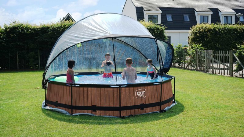 Bazén s krytom a filtráciou Wood pool Exit Toys kruhový oceľová konštrukcia 360*76 cm hnedý od 6 rokov