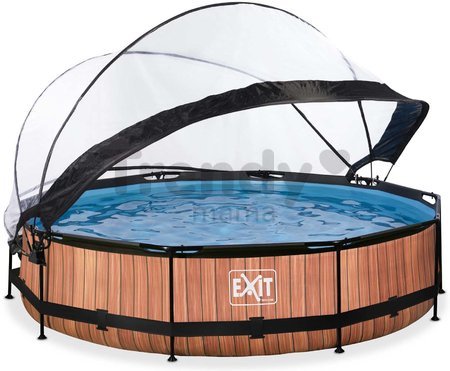Bazén s krytom a filtráciou Wood pool Exit Toys kruhový oceľová konštrukcia 360*76 cm hnedý od 6 rokov