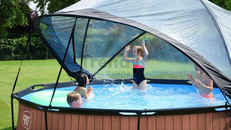 Bazén s krytom a filtráciou Wood pool Exit Toys kruhový oceľová konštrukcia 360*76 cm hnedý od 6 rokov