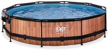 Bazén s krytom a filtráciou Wood pool Exit Toys kruhový oceľová konštrukcia 360*76 cm hnedý od 6 rokov