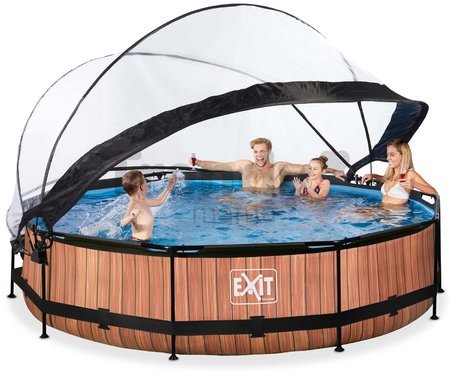 Bazén s krytom a filtráciou Wood pool Exit Toys kruhový oceľová konštrukcia 360*76 cm hnedý od 6 rokov