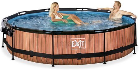 Bazén s krytom a filtráciou Wood pool Exit Toys kruhový oceľová konštrukcia 360*76 cm hnedý od 6 rokov