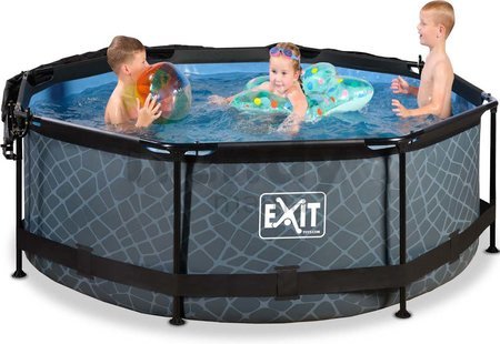 Bazén so strieškou a filtráciou Stone pool Exit Toys kruhový oceľová konštrukcia 244*76 cm šedý od 6 rokov