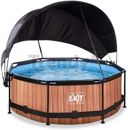 Bazén so strieškou a filtráciou Wood pool Exit Toys kruhový oceľová konštrukcia 244*76 cm hnedý od 6 rokov